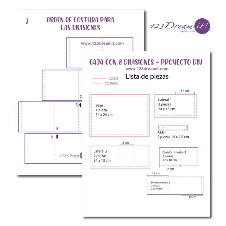 Caja con Divisiones: tutorial de costura paso a paso - 123 Dream